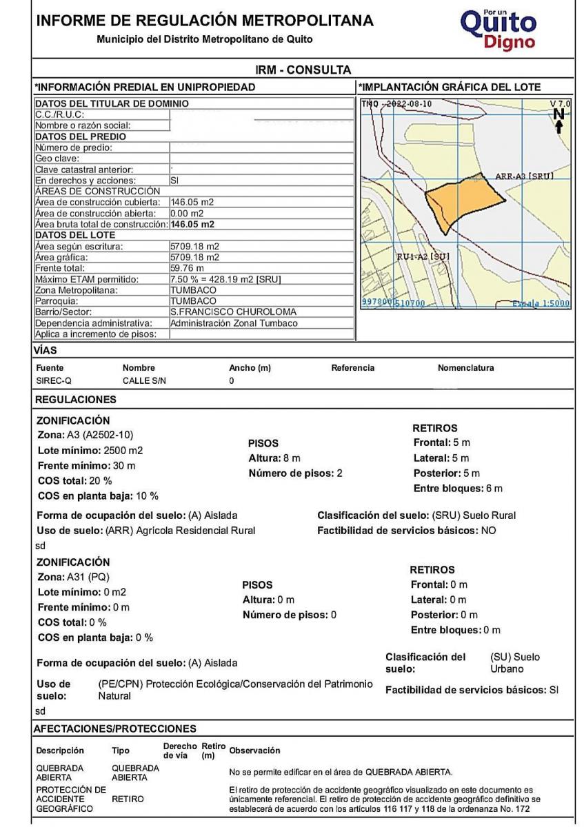 Terreno 5700 m² Sector Churoloma Tumbaco — imagen 2