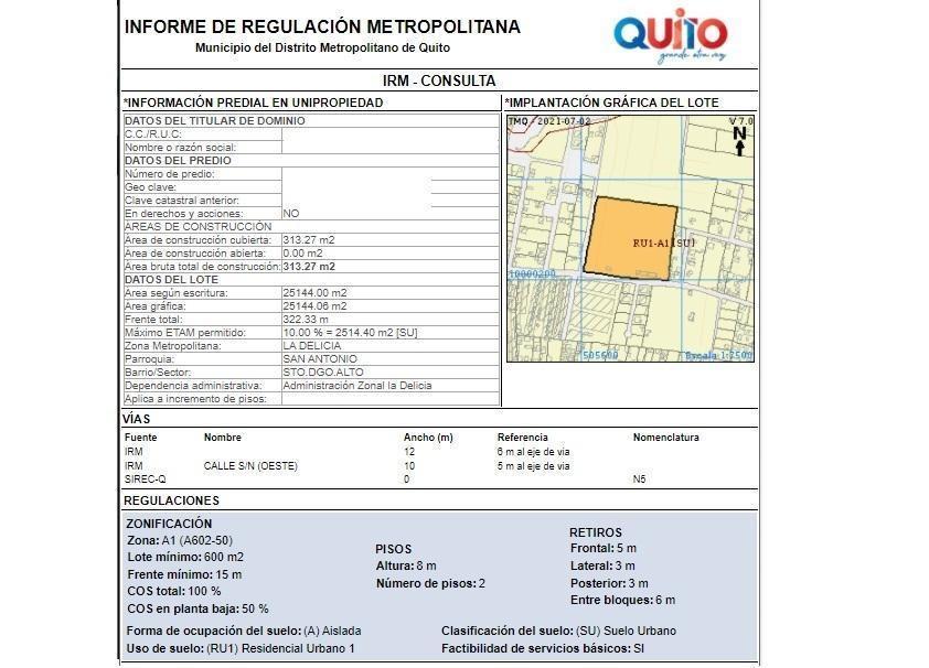Terreno 25.000 m² Constructores Vivienda Vip Interés Popular (Mitad del Mundo) — imagen 4