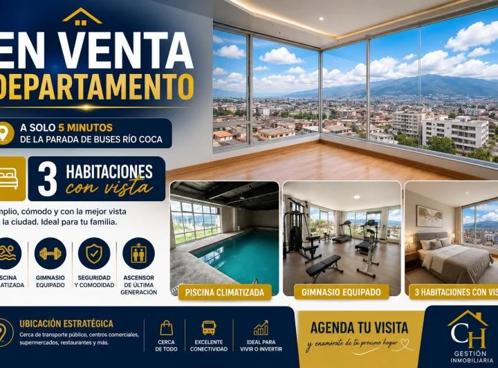 Vendo a 5 Minutos de La Estación Río Coca, Departamento 3 Habitaciones con Piscina — imagen 1
