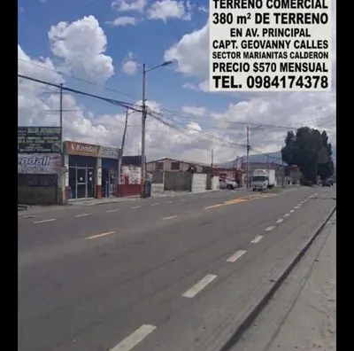 Foto de Arriendo Terreno Comercial 380 m² en Av Principal Marianitas Calderon. Provincia de Pichincha