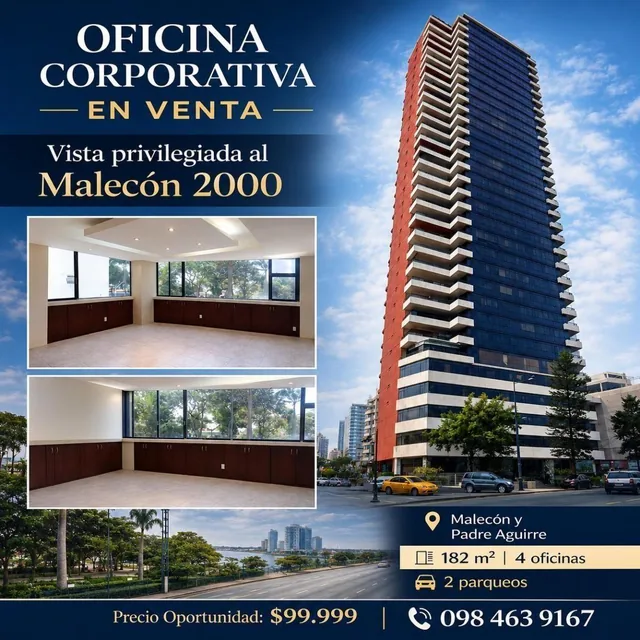 Foto de Oficina Corporativa de 182 m² con Vista Al Malecón 2000 | Edificio El Fortín | 2 Parqueos, Guayas